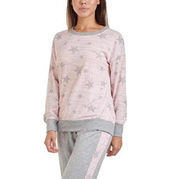 Splendid Light Pink & Grey Star Print Pajama Shirt - Picture 1 of 6